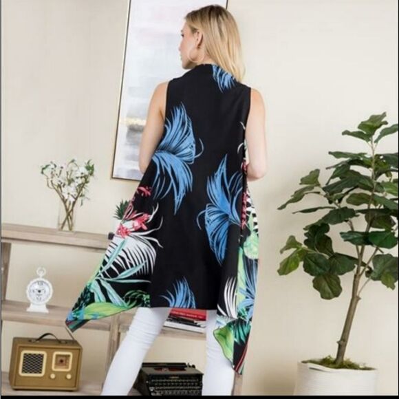SALE Tropical Print Sleeveless Kimono Swimsuit Cover Up - Picture 6 of 9